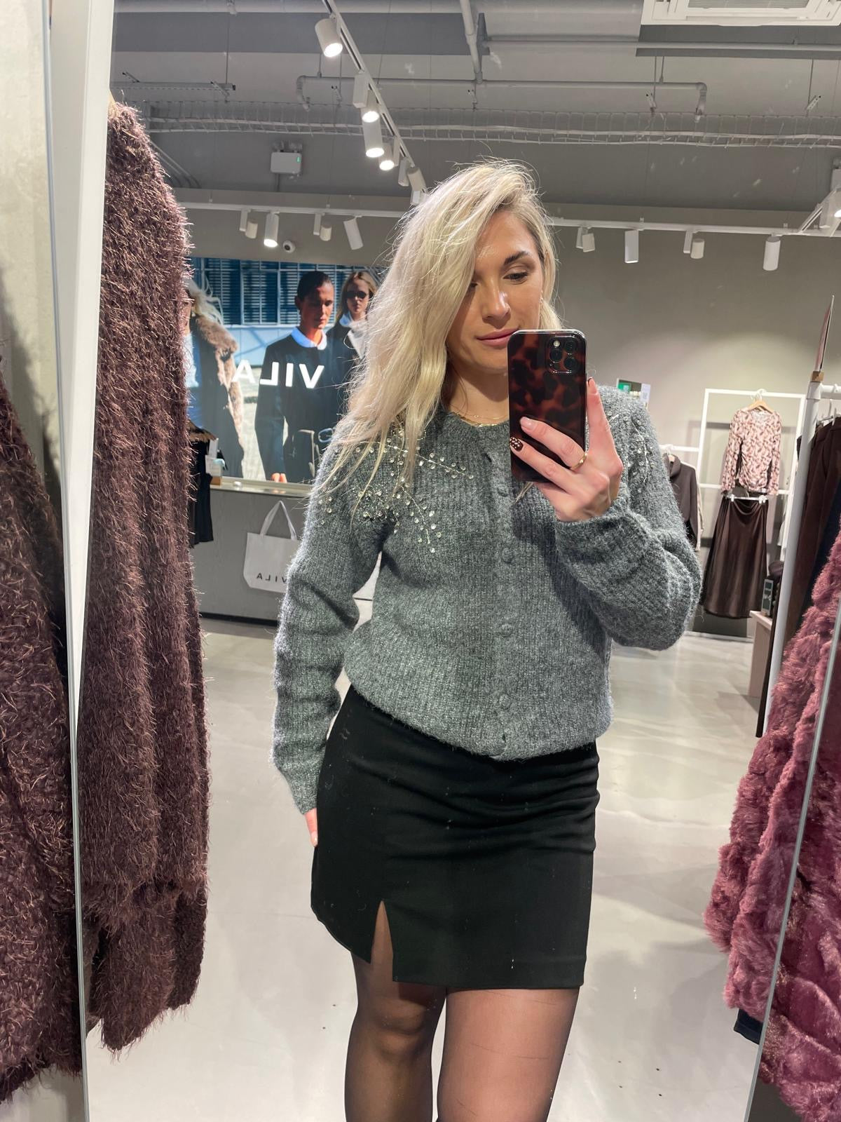 VISUNI Knitted Cardigan - Dark Grey Melange