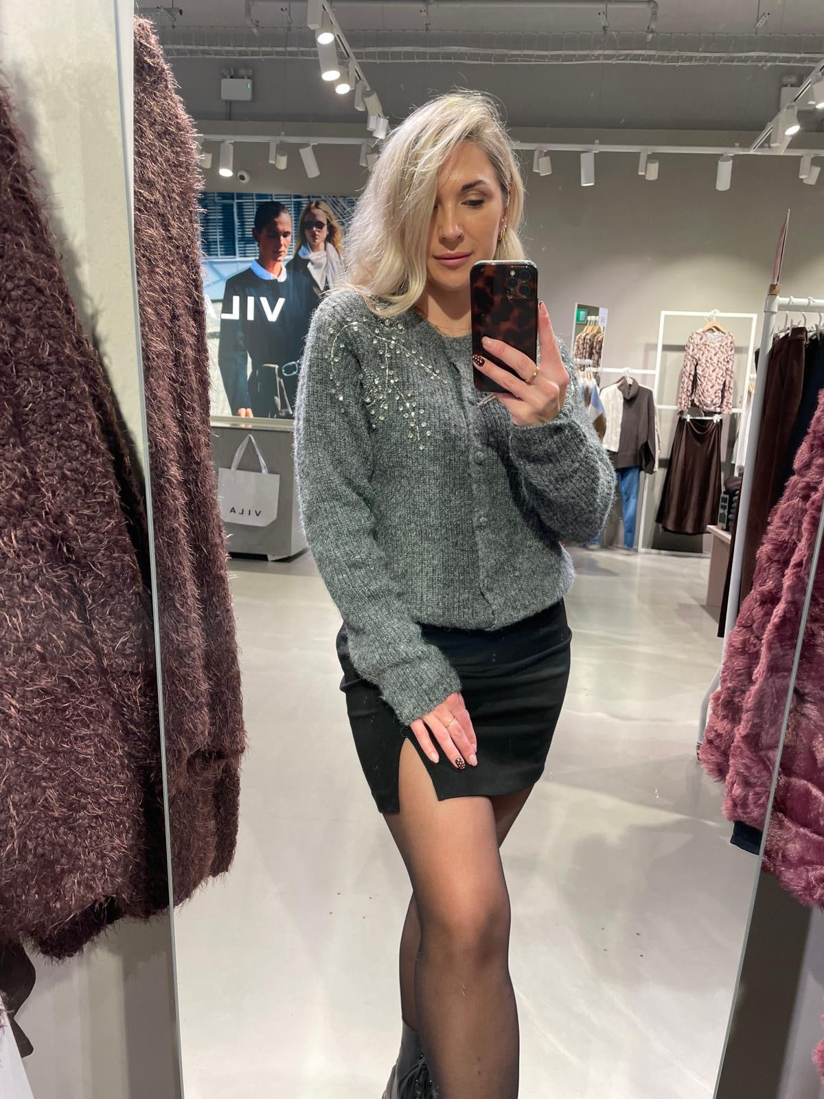 VISUNI Knitted Cardigan - Dark Grey Melange