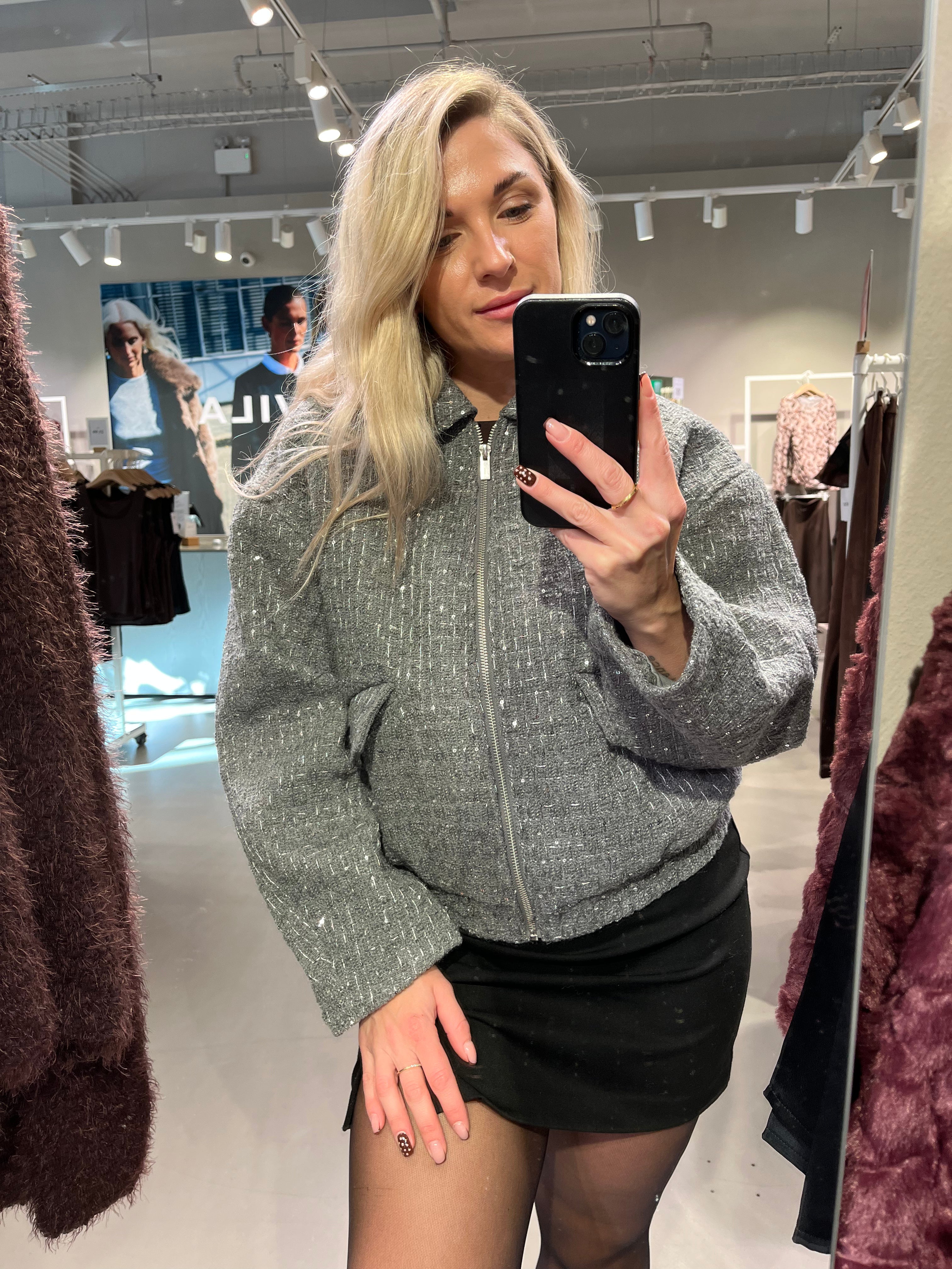 VIALICIA Bomber Jacket - Dark Grey Melange
